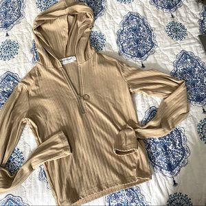 Nude Long Sleeve Zip Up Cropped Hoodie